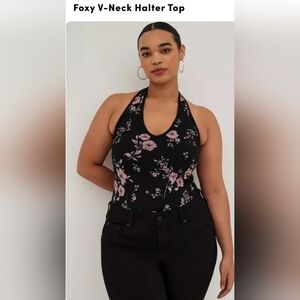NWT Torrid Foxy VNeck Black Floral Halter Top - SAME DAY SHIP ORDER BY 4PM PST!